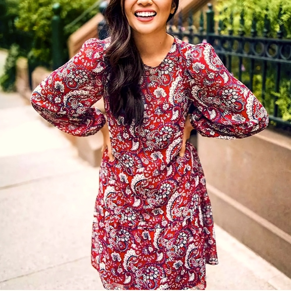 Loft dress- red paisley with sparkle.